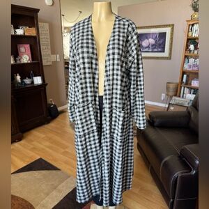 Lularoe black & white checkered cozy open cardigan w/pockets-size XL